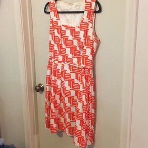 Shoshanna geometrical orange and cream dress.
